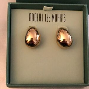 Robert Lee Morris Gold Tone Polished Chunky Dome Drop Earrings NWT & Box